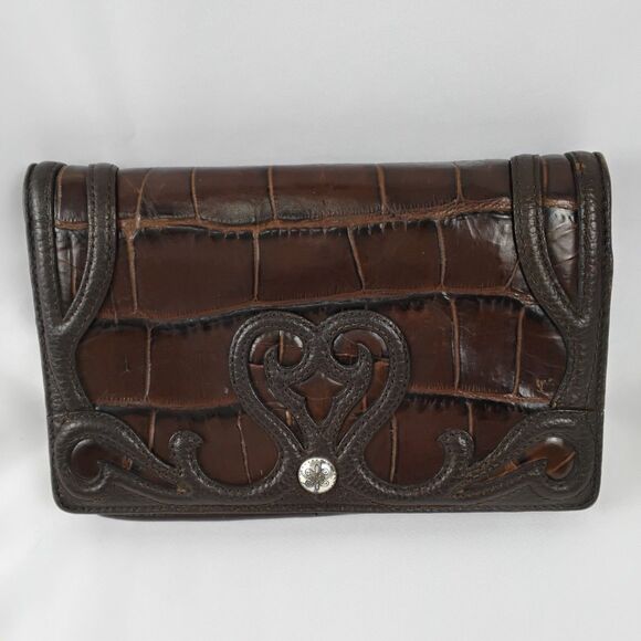 Brighton Vintage Brown & Black Clutch Bag with Thin Strap - Gator and Hearts - Picture 1 of 6